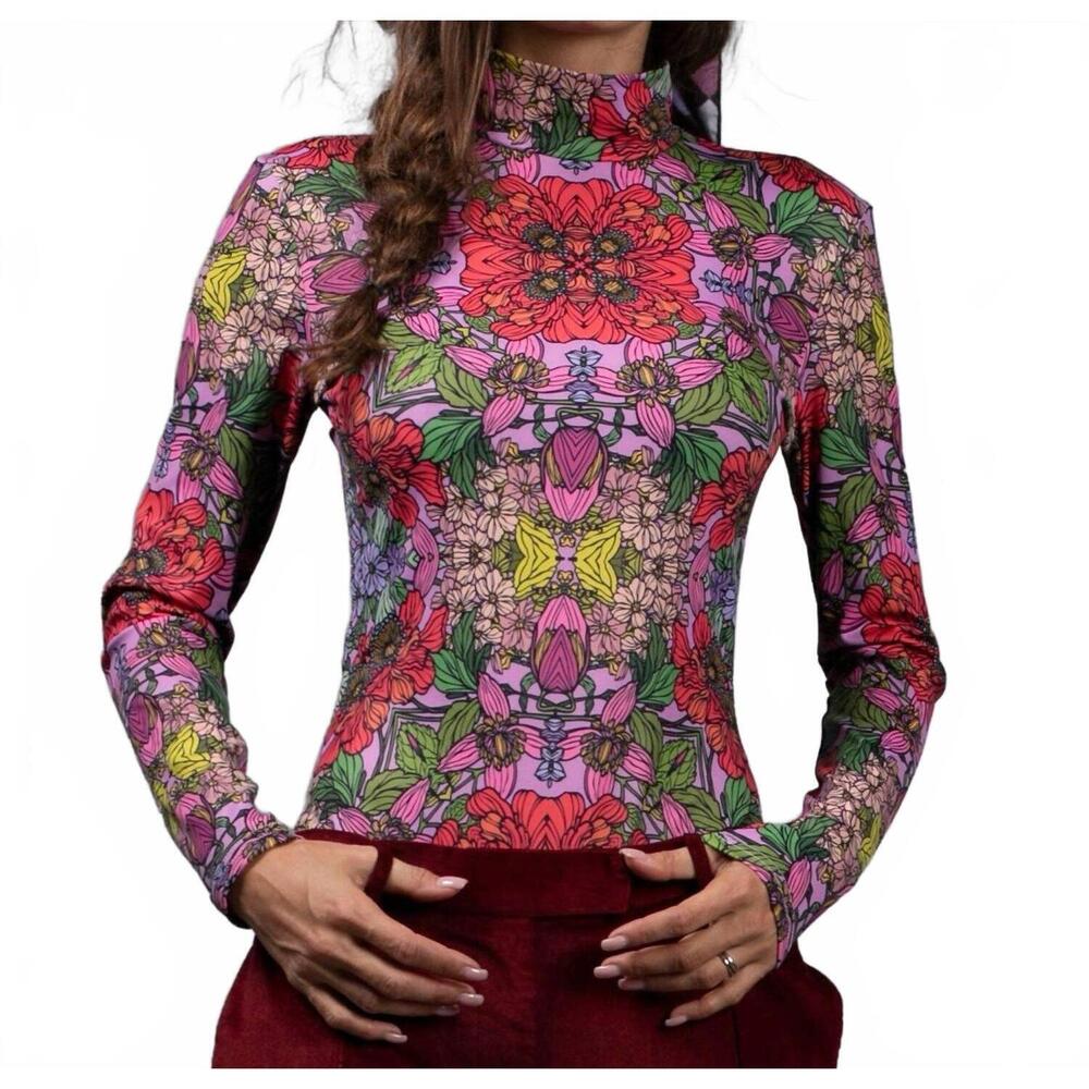 NEW NUVULA long sleeve turtleneck bodysuit in red garden